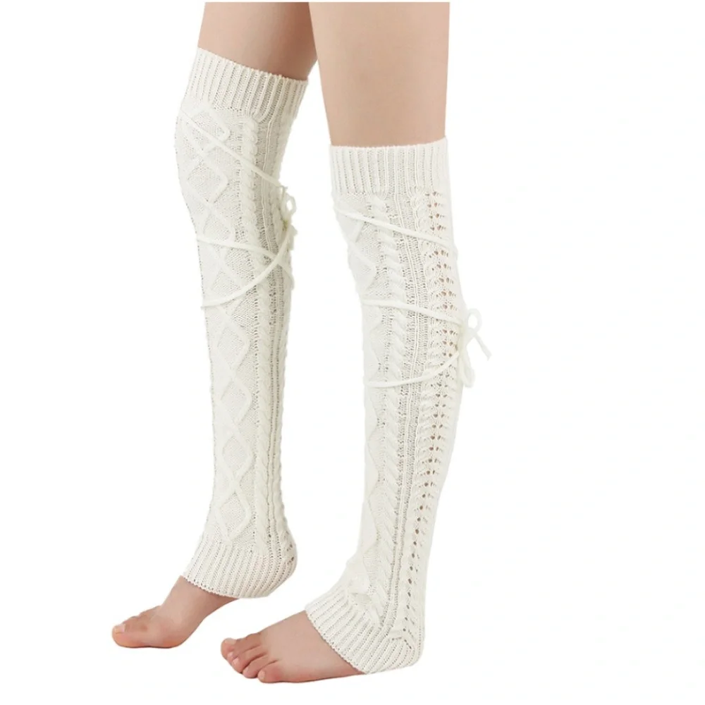 Warm Leg Warmers Knit Crochet Legging Boot Socks - Ivory